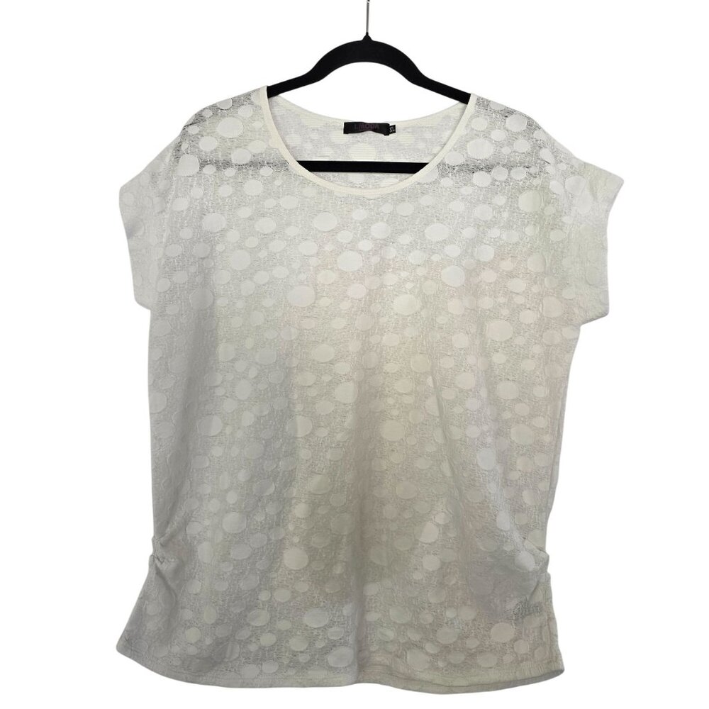 I.MODA Womens XL White Polka Dot Textured Short Sleeve Top
